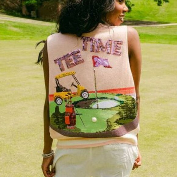 Queen Of Sparkles Light Pink Plaid Golf 'Tee Time' Sweater Vest - Picture 5 of 5